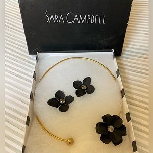 Sara Campbell Black Flower Earrings and Choker Necklace Set